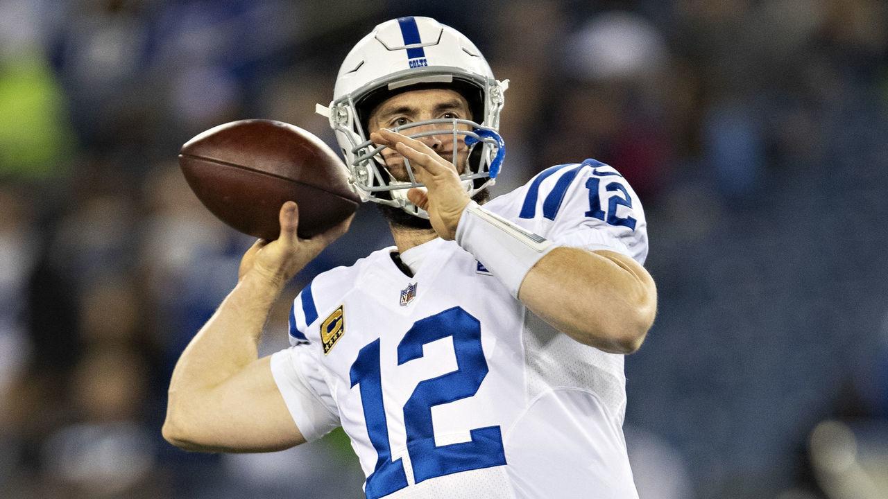 NASHVILLE, TN - DECEMBER 30: Andrew Luck #12 of the Indianapolis Colts warms up before a game against the Tennessee Titans at Nissan Stadium on December 30, 2018 in Nashville, Tennessee. The Colts defeated the Titans 33-17.
