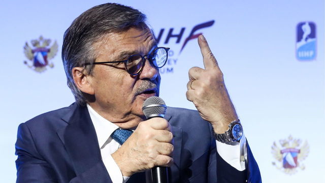 MOSCOW, RUSSIA - DECEMBER 13, 2018: IIHF (International Ice Hockey Federation) President Rene Fasel speaks at the 3rd World Hockey Forum at the Radisson Royal Hotel in Moscow. Stanislav Krasilnikov/TASS