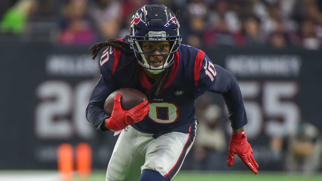 HOUSTON, TX - DECEMBER 30: Houston Texans Wide Receiver DeAndre Hopkins (10) finds open field up the sideline following a reception during the football game between the Jacksonville Jaguars and the Houston Texans on December 30, 2018 at NRG Stadium in Houston, Texas.