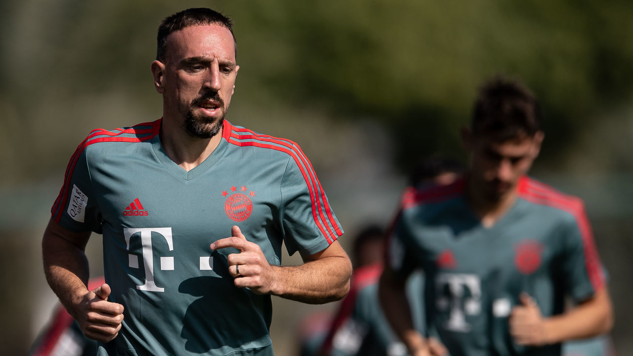 DOHA, QATAR - JANUARY 06: Franck Ribery warms up during a training session at day three of the Bayern Muenchen training camp at Aspire Academy on January 05, 2019 in Doha, Qatar.