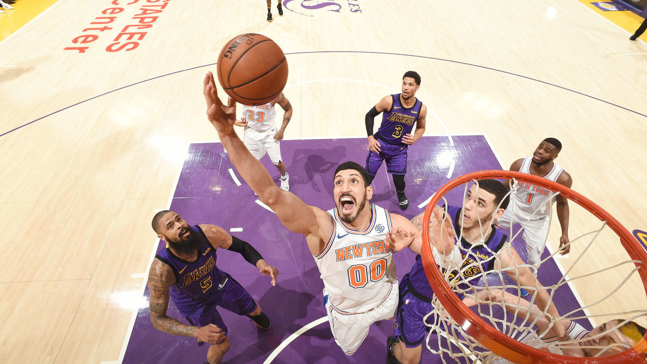 LOS ANGELES, CA - JANUARY 4: Enes Kanter #00 of the New York Knicks shoots the ball against the Los Angeles Lakers on January 4, 2019 at STAPLES Center in Los Angeles, California. NOTE TO USER: User expressly acknowledges and agrees that, by downloading and/or using this Photograph, user is consenting to the terms and conditions of the Getty Images License Agreement. Mandatory Copyright Notice: Copyright 2019 NBAE