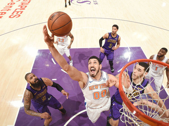 LOS ANGELES, CA - JANUARY 4: Enes Kanter #00 of the New York Knicks shoots the ball against the Los Angeles Lakers on January 4, 2019 at STAPLES Center in Los Angeles, California. NOTE TO USER: User expressly acknowledges and agrees that, by downloading and/or using this Photograph, user is consenting to the terms and conditions of the Getty Images License Agreement. Mandatory Copyright Notice: Copyright 2019 NBAE