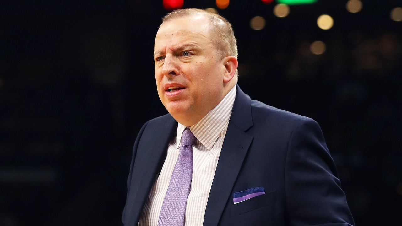 BOSTON, MASSACHUSETTS - JANUARY 02: Tom Thibodeau of the Minnesota Timberwolves complains about a call during the first quarter against the Boston Celtics at TD Garden on January 02, 2019 in Boston, Massachusetts.