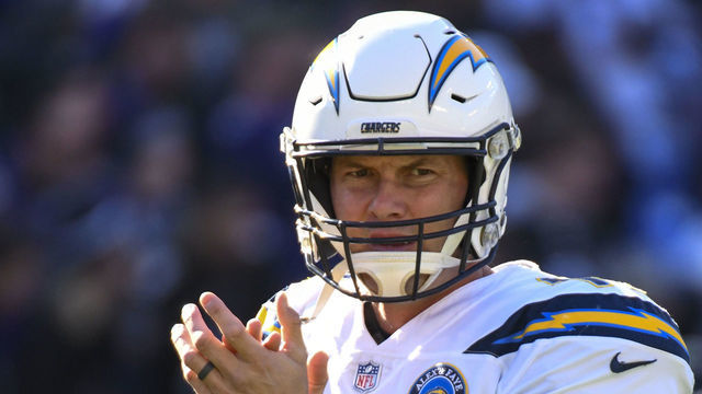 BALTIMORE, MD - JANUARY 06: Los Angeles Chargers quarterback Philip Rivers (17) warms up prior to the game against the Baltimore Ravens on January 6, 2019, at M&T Bank Stadium in Baltimore, MD.