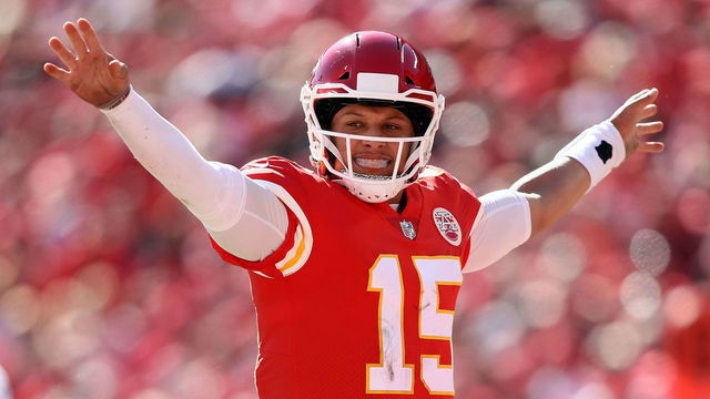 KANSAS CITY, MO - OCTOBER 28: Quarterback Patrick Mahomes #15 of the Kansas City Chiefs audibles during the game against the Denver Broncos at Arrowhead Stadium on October 28, 2018 in Kansas City, Missouri.