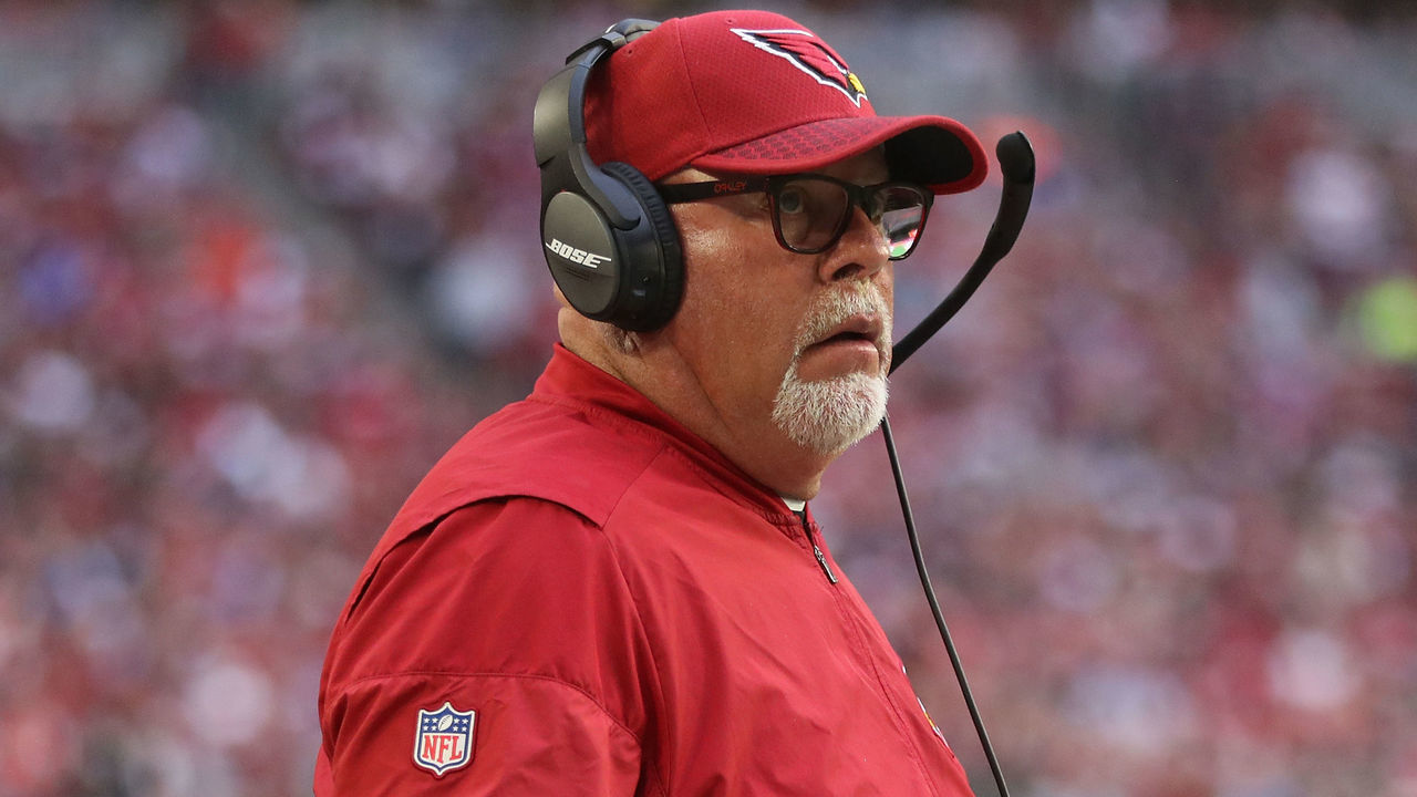GLENDALE, AZ - DECEMBER 24: Head coach Bruce Arians of the Arizona Cardinals watches from the sidelines during the first half of the NFL game against the New York Giants at the University of Phoenix Stadium on December 24, 2017 in Glendale, Arizona. The Cardinals defeated the Giants 23-0.