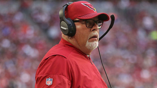 GLENDALE, AZ - DECEMBER 24: Head coach Bruce Arians of the Arizona Cardinals watches from the sidelines during the first half of the NFL game against the New York Giants at the University of Phoenix Stadium on December 24, 2017 in Glendale, Arizona. The Cardinals defeated the Giants 23-0.