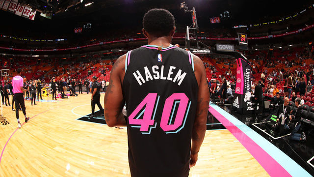 MIAMI, FL - NOVEMBER 9: Udonis Haslem #40 of the Miami Heat looks on before the game against the Indiana Pacers on November 9, 2018 at American Airlines Arena in Miami, Florida. NOTE TO USER: User expressly acknowledges and agrees that, by downloading and or using this photograph, user is consenting to the terms and conditions of Getty Images License Agreement. Mandatory Copyright Notice: Copyright 2018 NBAE