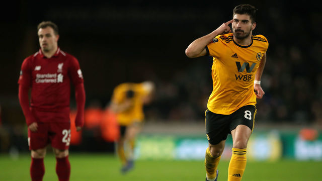 Wolverhampton Wanderers' Ruben Neves celebrates scoring his side's second goal of the game during the Emirates FA Cup, third round match at Molineux, Wolverhampton.