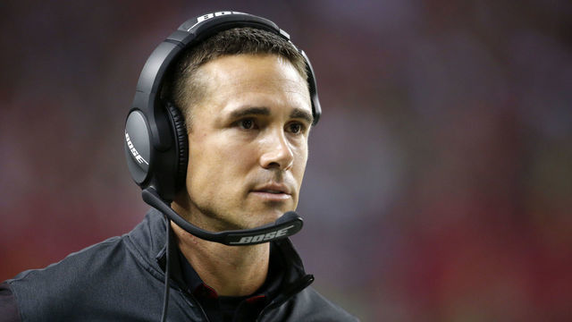 ATLANTA, GA - JANUARY 14: Atlanta Falcons quarterbacks coach Matt LaFleur watches on in the second half of the NFC Divisional Playoff game between the Seattle Seahawks and Atlanta Falcons on January 24, 2017, at the Georgia Dome in Atlanta, GA. The Atlanta Falcons won the game 36-20.