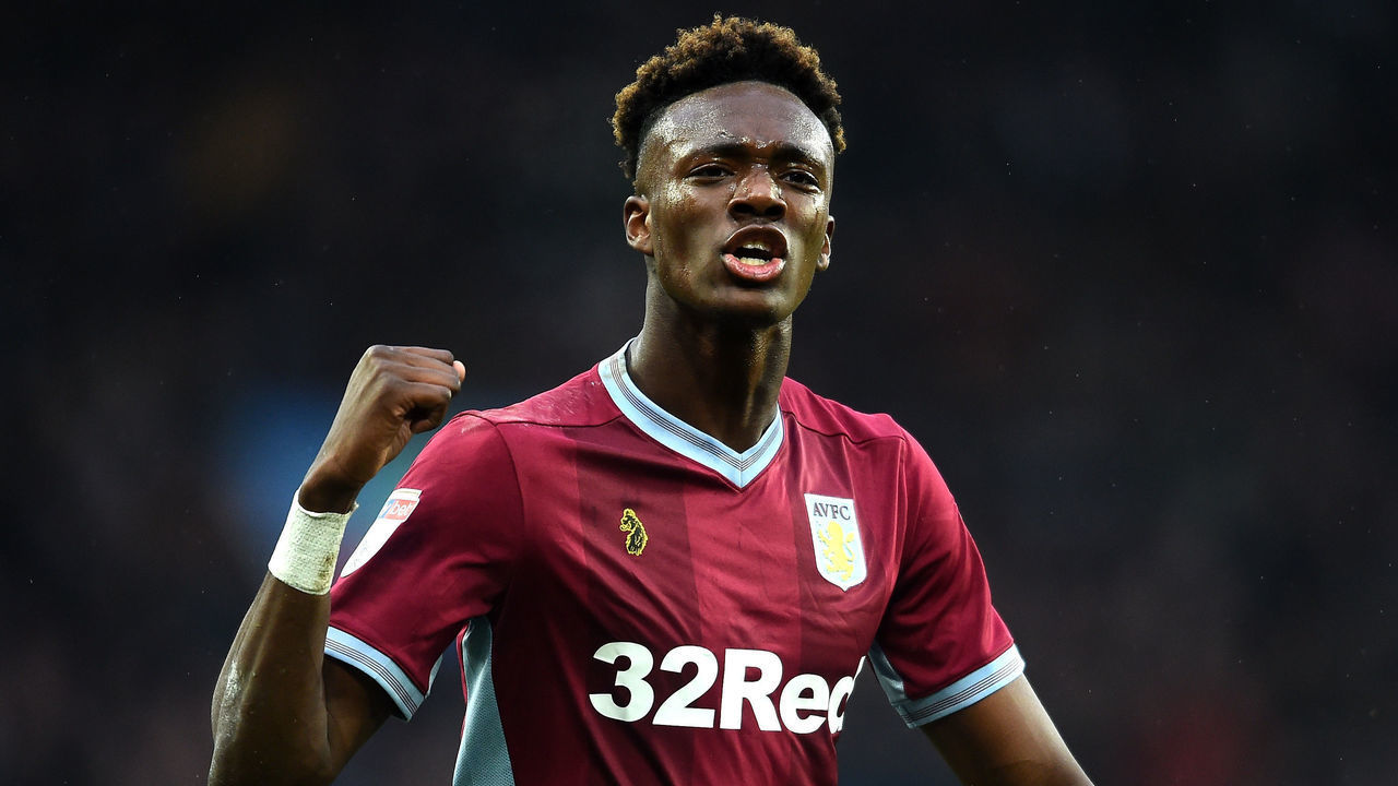 BIRMINGHAM, ENGLAND - DECEMBER 23: Tammy Abraham of Aston Villa encourages the supporters during the Sky Bet Championship match between Aston Villa and Leeds United at Villa Park on December 23, 2018 in Birmingham, England.