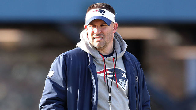 FOXBOROUGH, MA - JANUARY 2: New England Patriots offensive coordinator Josh McDaniels surveys the scene during New England Patriots practice at the Gillette Stadium practice facility in Foxborough, MA on Jan. 2, 2019.