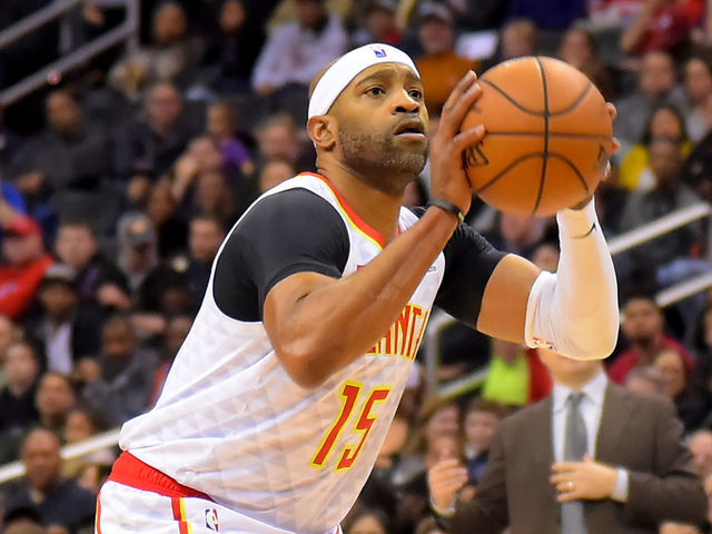 WASHINGTON, DC - JANUARY 2: Vince Carter #15 of the Atlanta Hawks shoots against the Washington Wizards during the first half at Capital One Arena on January 2, 2019 in Washington, DC.