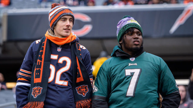 CHICAGO, IL - JANUARY 06: Fans of the Chicago Bears and the Philadelphia Eagles look on before an NFL NFC Wild Card football game between the Philadelphia Eagles and the Chicago Bears on January 06, 2019, at Soldier Field in Chicago, IL.