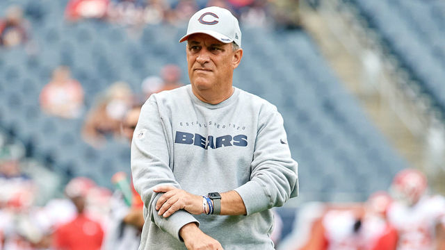 CHICAGO, IL - AUGUST 25: Chicago Bears defensive coordinator Vic Fangio looks on during team warm-ups prior to game action in a preseason NFL game between the Kansas City Chiefs and the Chicago Bears on August 25, 2018 at Soldier Field in Chicago IL.