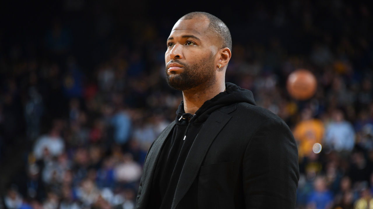 OAKLAND, CA - JANUARY 3: DeMarcus Cousins #0 of the Golden State Warriors looks on against the Houston Rockets on January 3, 2019 at ORACLE Arena in Oakland, California. NOTE TO USER: User expressly acknowledges and agrees that, by downloading and or using this photograph, user is consenting to the terms and conditions of Getty Images License Agreement. Mandatory Copyright Notice: Copyright 2019 NBAE