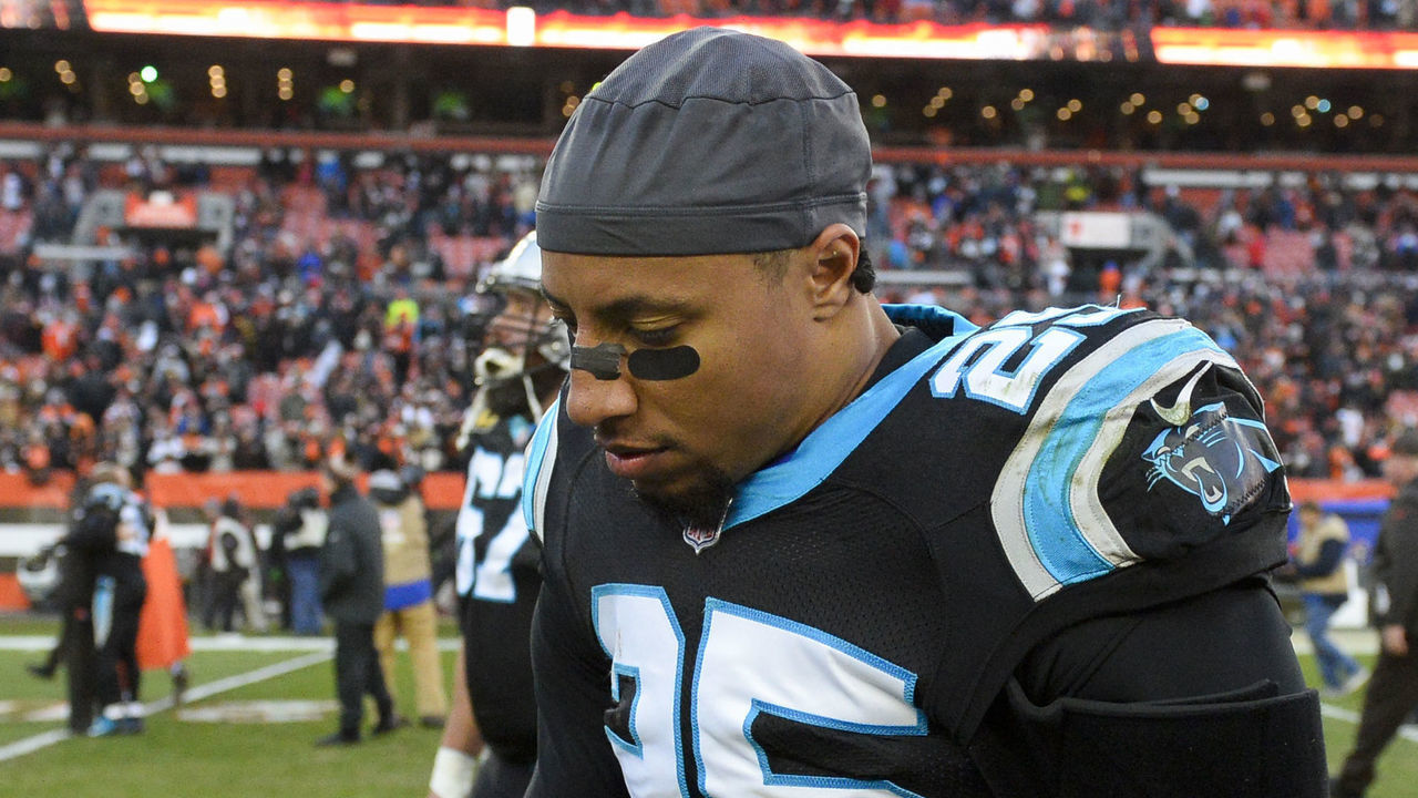 CLEVELAND, OH - DECEMBER 9, 2018: Strong safety Eric Reid #25 of the Carolina Panthers walks off the field after a game against the Cleveland Browns on December 9, 2018 at FirstEnergy Stadium in Cleveland, Ohio. Cleveland won 26-20. (Photo by: 2018 Nick Cammett/Diamond Images/Getty Images)