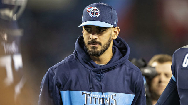 NASHVILLE, TN - DECEMBER 30: Marcus Mariota #8 of the Tennessee Titans on the field while the team warms up before a game against the Indianapolis Colts at Nissan Stadium on December 30, 2018 in Nashville, Tennessee. The Colts defeated the Titans 33-17.