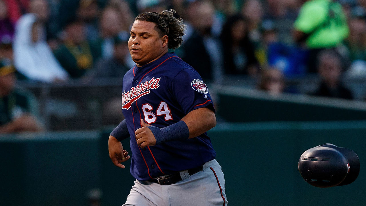 OAKLAND, CA - SEPTEMBER 22: Willians Astudillo #64 of the Minnesota Twins scores a run against the Oakland Athletics during the third inning at the Oakland Coliseum on September 22, 2018 in Oakland, California. The Oakland Athletics defeated the Minnesota Twins 3-2.
