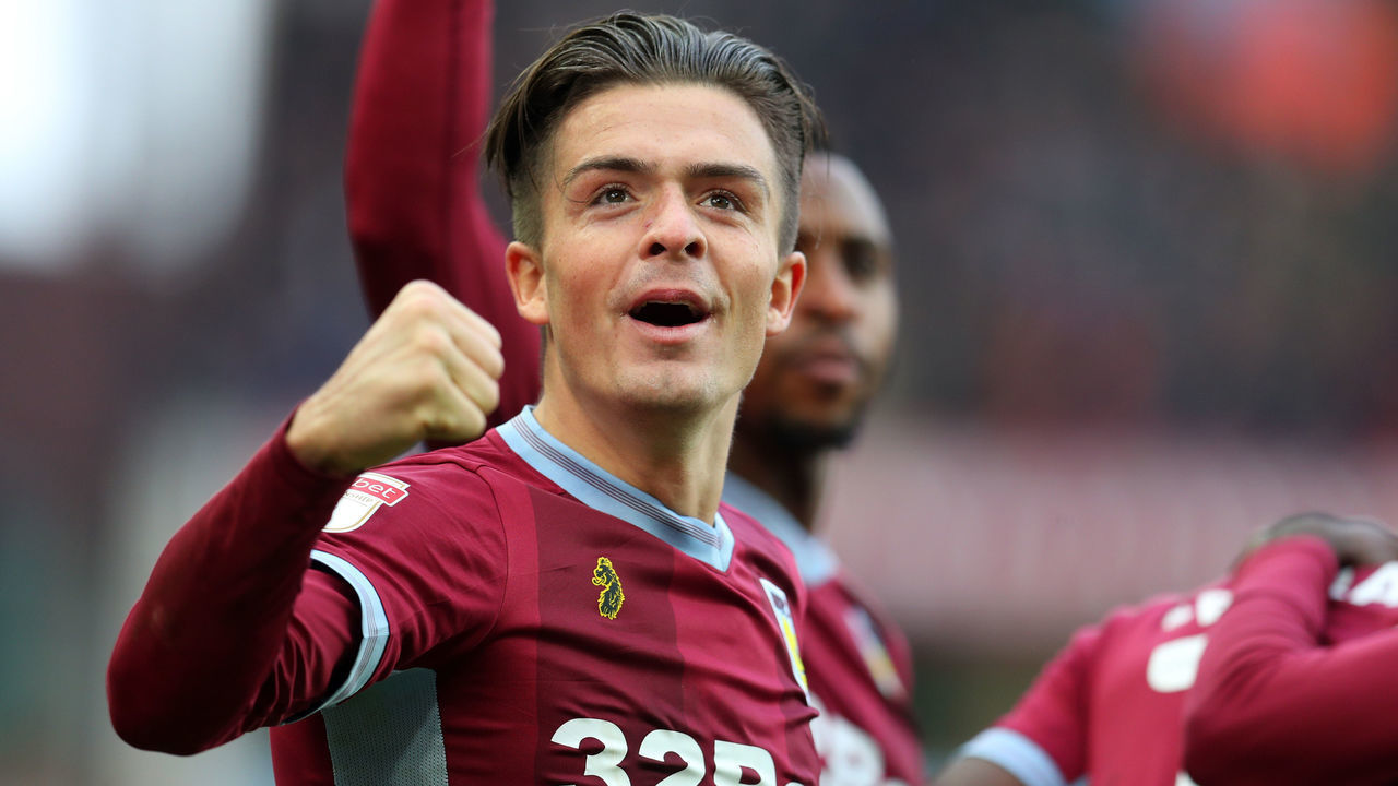 BIRMINGHAM, ENGLAND - NOVEMBER 25: Jack Grealish of Aston Villa celebrates during the Sky Bet Championship match between Aston Villa and Birmingham City at Villa Park on November 25, 2018 in Birmingham, England.
