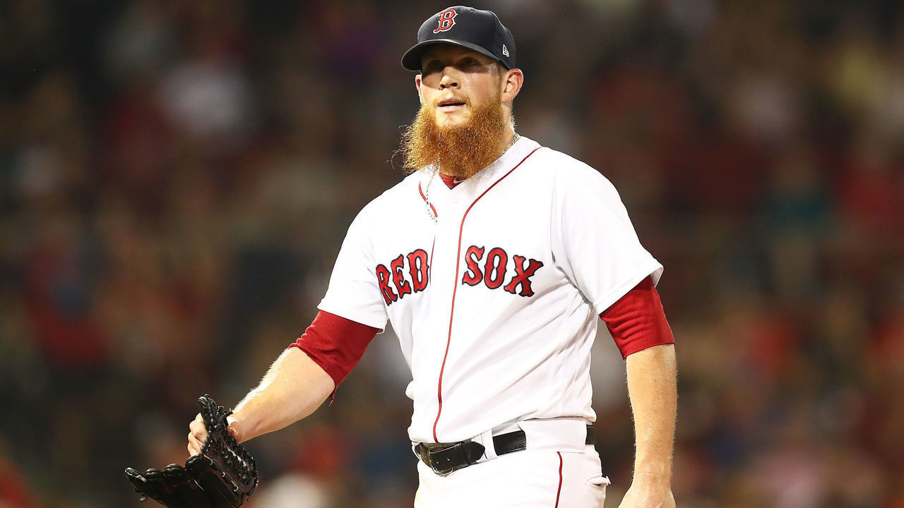 BOSTON, MA - AUGUST 28: Craig Kimbrel #46 of the Boston Red Sox looks on in the ninth inning of a game against ethics's Miami Marlins at Fenway Park on August 28, 2018 in Boston, Massachusetts.