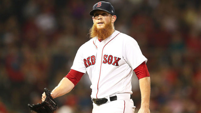 BOSTON, MA - AUGUST 28: Craig Kimbrel #46 of the Boston Red Sox looks on in the ninth inning of a game against ethics's Miami Marlins at Fenway Park on August 28, 2018 in Boston, Massachusetts.