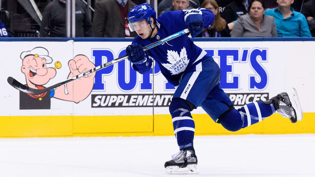 TORONTO, ON - JANUARY 03: Toronto Maple Leafs Right Wing Mitchell Marner (16) shoots the puck during the NHL regular season game between the Minnesota Wild and the Toronto Maple Leafs on January 3, 2019, at Scotiabank Arena in Toronto, ON, Canada.