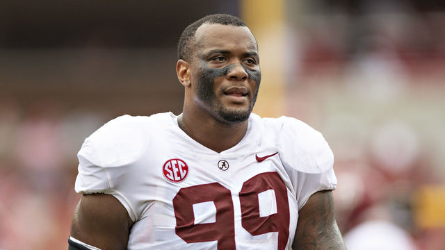 FAYETTEVILLE, AR - OCTOBER 6: Raekwon Davis #99 of the Alabama Crimson Tide on the field during a game against the Arkansas Razorbacks at Razorback Stadium on October 6, 2018 in Tuscaloosa, Alabama. The Crimson Tide defeated the Razorbacks 65-31.