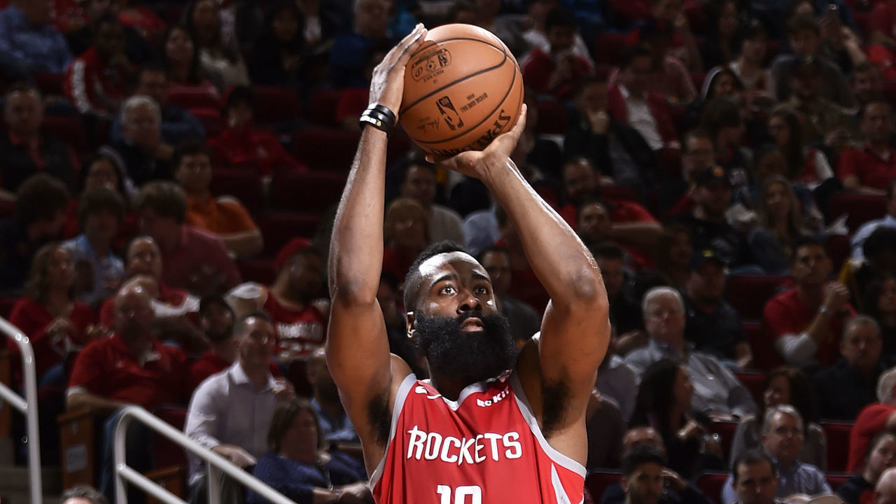 HOUSTON, TX - JANUARY 9 : James Harden #13 of the Houston Rockets shoots the ball against the Milwaukee Bucks on January 9, 2019 at the Toyota Center in Houston, Texas. Mandatory Copyright Notice: Copyright 2019 NBAE