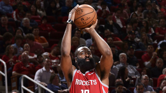 HOUSTON, TX - JANUARY 9 : James Harden #13 of the Houston Rockets shoots the ball against the Milwaukee Bucks on January 9, 2019 at the Toyota Center in Houston, Texas. Mandatory Copyright Notice: Copyright 2019 NBAE