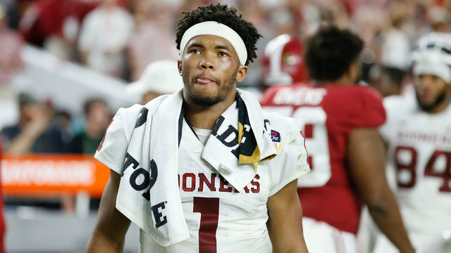 MIAMI, FL - DECEMBER 29: Kyler Murray #1 of the Oklahoma Sooners reacts after losing to the Alabama Crimson Tide in the College Football Playoff Semifinal at the Capital One Orange Bowl at Hard Rock Stadium on December 29, 2018 in Miami, Florida.
