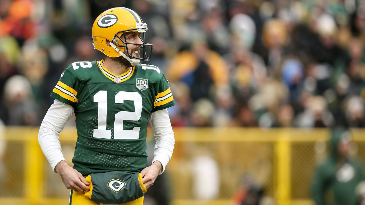 GREEN BAY, WISCONSIN - DECEMBER 30: Aaron Rodgers #12 of the Green Bay Packers reacts in the first quarter against the Detroit Lions at Lambeau Field on December 30, 2018 in Green Bay, Wisconsin.