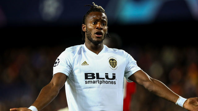 VALENCIA, SPAIN - DECEMBER 12: Michy Batshuayi of Valencia reacts during the UEFA Champions League Group H match between Valencia and Manchester United at Estadio Mestalla on December 12, 2018 in Valencia, Spain.