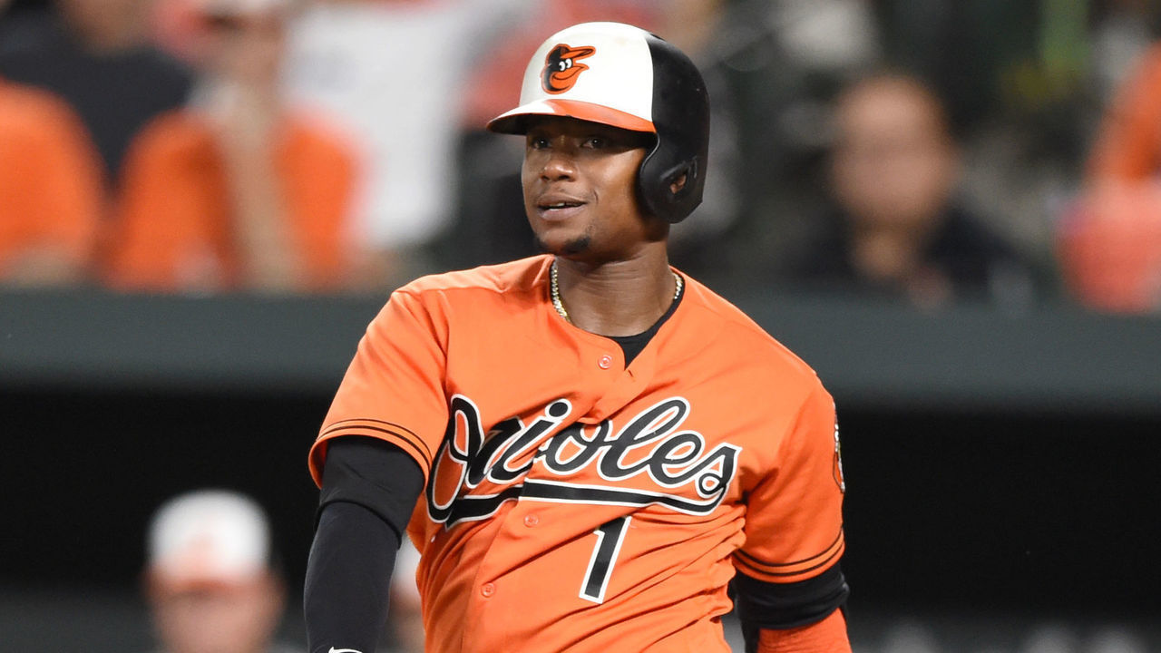 BALTIMORE, MD - SEPTEMBER 15: Tim Beckham #1 of the Baltimore Orioles takes a swing during a baseball game against the Chicago White Sox at Oriole Park at Camden Yards on September 15, 2018 in Baltimore, Maryland.