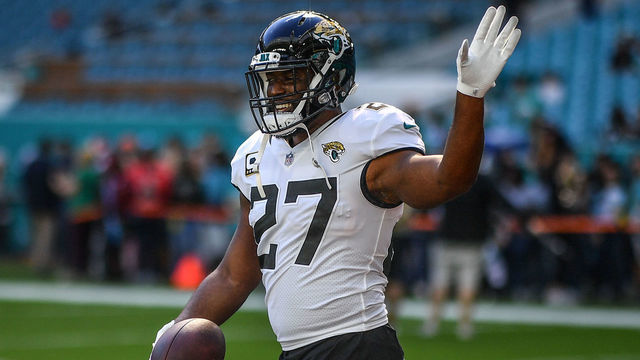 MIAMI, FL - DECEMBER 23: Leonard Fournette #27 of the Jacksonville Jaguars warms up before the game against the Miami Dolphins at Hard Rock Stadium on December 23, 2018 in Miami, Florida.