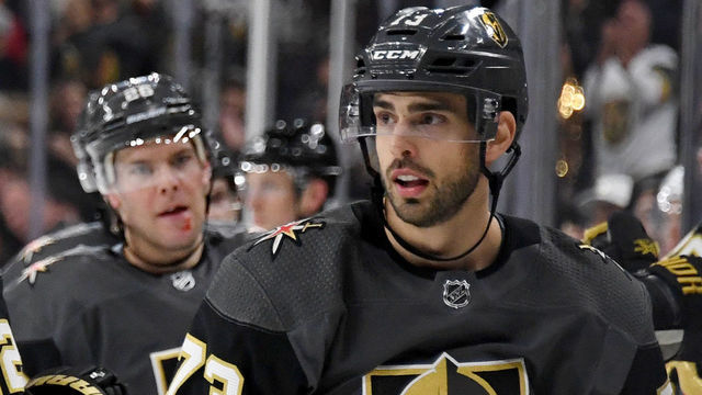 LAS VEGAS, NEVADA - DECEMBER 27: Brandon Pirri #73 of the Vegas Golden Knights celebrates with teammates on the bench after scoring a third-period goal against the Colorado Avalanche during their game at T-Mobile Arena on December 27, 2018 in Las Vegas, Nevada. The Golden Knights defeated the Avalanche 2-1.