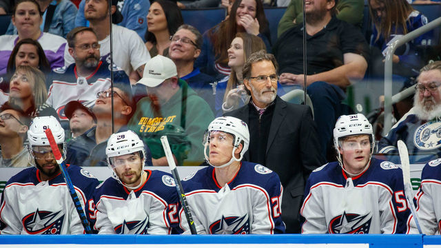 TAMPA, FL - JANUARY 8: Columbus Blue Jackets Head Coach John Tortorella on the bench during the game against the Tampa Bay Lightning at Amalie Arena on January 8, 2019 in Tampa, Florida.