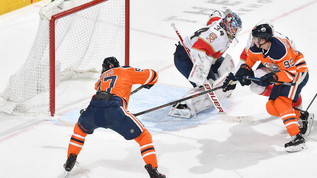 EDMONTON, AB - JANUARY 10: Connor McDavid #97 of the Edmonton Oilers scores a goal on James Reimer #34 of the Florida Panthers on January 10, 2019 at Rogers Place in Edmonton, Alberta, Canada.