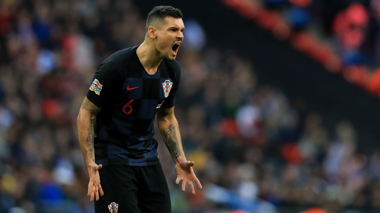 18th November 2018, Wembley Stadium, London, England; UEFA Nations League football, England versus Croatia; Dejan Lovren of Croatia screams at his team mates as they go 1-1