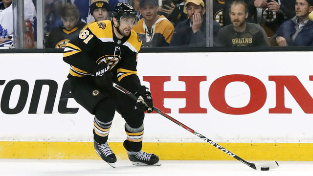 BOSTON, MA - APRIL 25: Boston Bruins right wing Rick Nash (61) looks to goal during Game 7 of the First Round for the 2018 Stanley Cup Playoffs between the Boston Bruins and the Toronto Maple Leafs on April 25, 2018, at TD Garden in Boston, Massachusetts. The Bruins defeated the Maple Leafs 7-4.