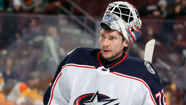 PHILADELPHIA, PA - DECEMBER 22: Sergei Bobrovsky #72 of the Columbus Blue Jackets warm up against the Philadelphia Flyers on December 22, 2018 at the Wells Fargo Center in Philadelphia, Pennsylvania.