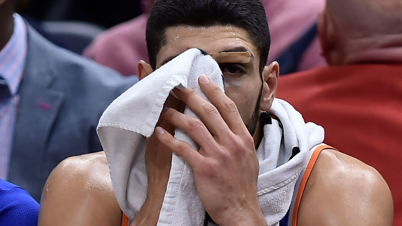 SALT LAKE CITY, UT - DECEMBER 29: Enes Kanter #00 of the New York Knicks sits on the bench late in their 129-97 loss to the Utah Jazz in the second half of a NBA game at Vivint Smart Home Arena on December 29, 2018 in Salt Lake City, Utah.