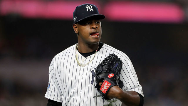 NEW YORK, NEW YORK - OCTOBER 08: Luis Severino #40 of the New York Yankees walks back to the dugout after being pulled against the Boston Red Sox during the fourth inning in Game Three of the American League Division Series at Yankee Stadium on October 08, 2018 in the Bronx borough of New York City.