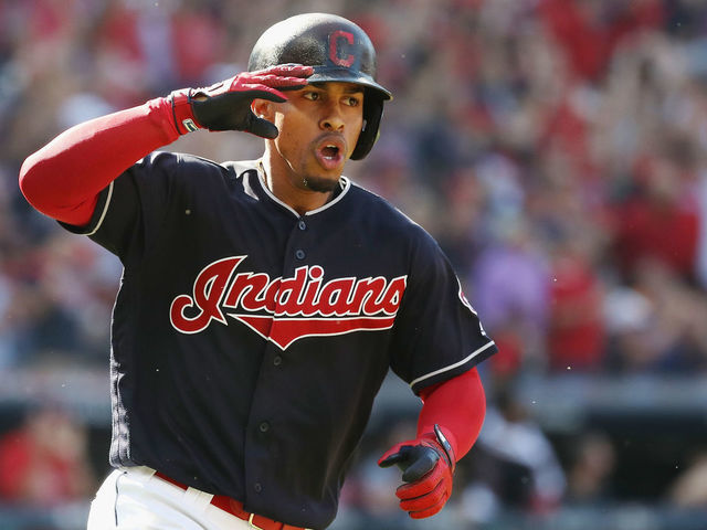 CLEVELAND, OH - OCTOBER 08: Francisco Lindor #12 of the Cleveland Indians reacts as he runs the bases after hitting a solo home run in the fifth inning against the Houston Astros during Game Three of the American League Division Series at Progressive Field on October 8, 2018 in Cleveland, Ohio.