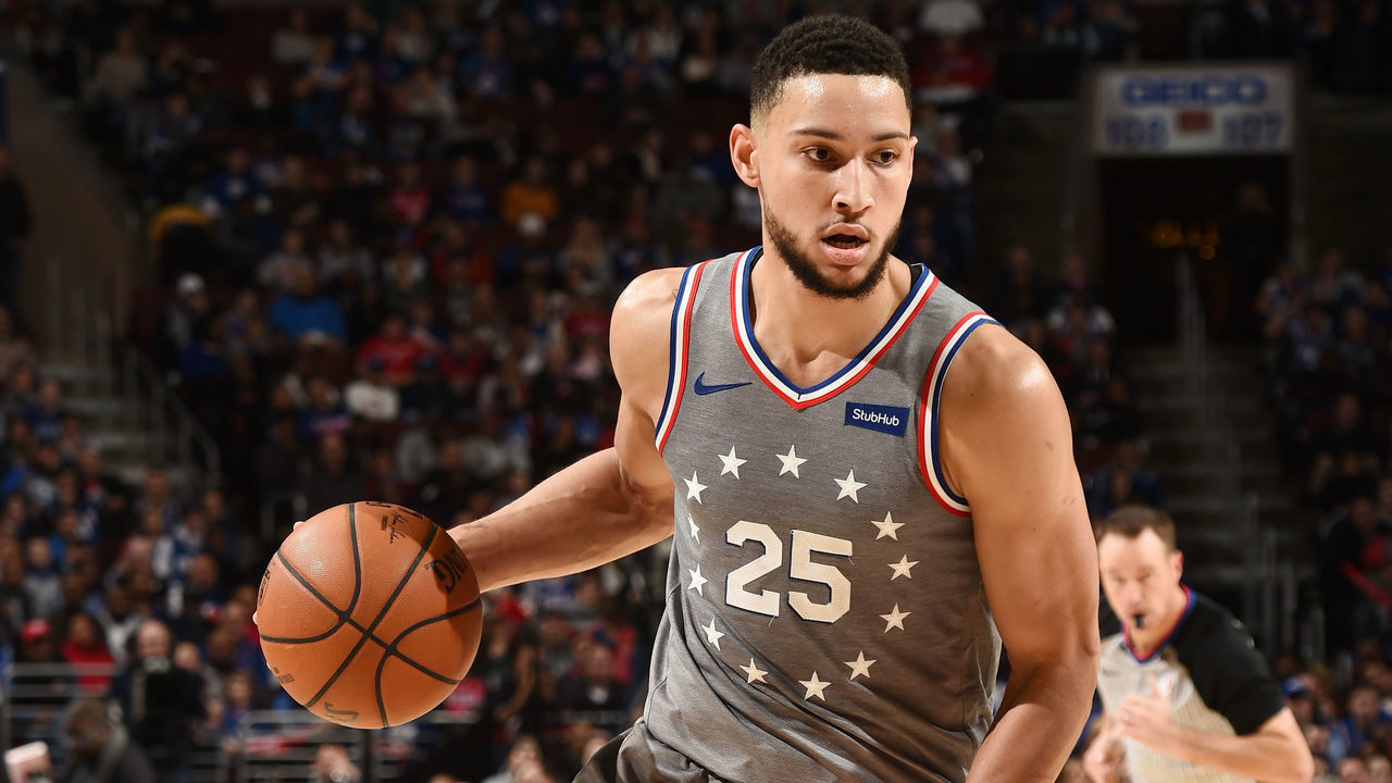 PHILADELPHIA, PA - JANUARY 11: Ben Simmons #25 of the Philadelphia 76ers handles the ball against the Atlanta Hawks on January 11, 2019 at the Wells Fargo Center in Philadelphia, Pennsylvania NOTE TO USER: User expressly acknowledges and agrees that, by downloading and/or using this Photograph, user is consenting to the terms and conditions of the Getty Images License Agreement. Mandatory Copyright Notice: Copyright 2019 NBAE