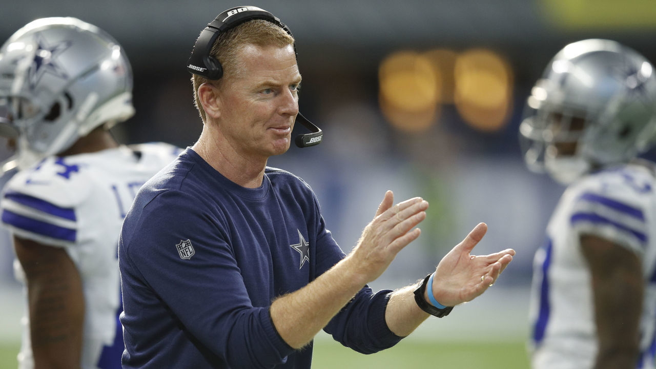 INDIANAPOLIS, INDIANA - DECEMBER 16: Head coach Jason Garrett of the Dallas Cowboys reacts after a play in the game against the Indianapolis Colts in the fourth quarter at Lucas Oil Stadium on December 16, 2018 in Indianapolis, Indiana.
