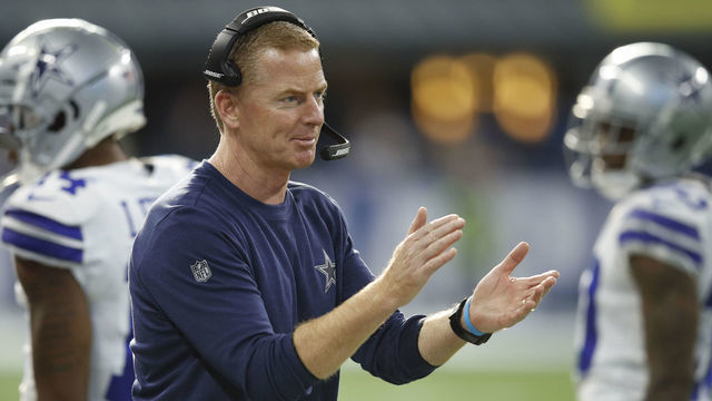 INDIANAPOLIS, INDIANA - DECEMBER 16: Head coach Jason Garrett of the Dallas Cowboys reacts after a play in the game against the Indianapolis Colts in the fourth quarter at Lucas Oil Stadium on December 16, 2018 in Indianapolis, Indiana.