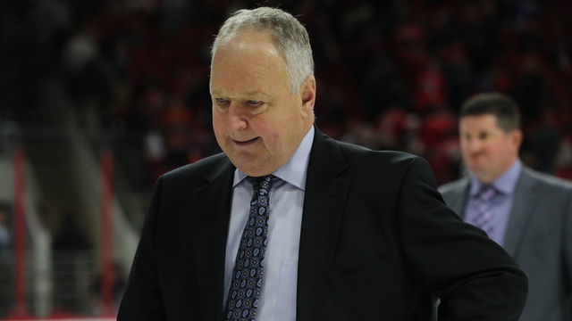 RALEIGH, NC - NOVEMBER 30: Anaheim Ducks Head coach Randy Carlyle during the 3rd period of the Carolina Hurricanes game versus the Anaheim Ducks on November 30th, 2018 at PNC Arena in Raleigh, NC.