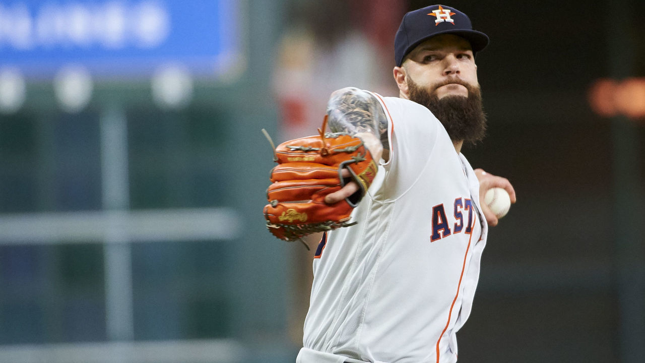 HOUSTON, TX - AUGUST 29: Dallas Keuchel #60 of the Houston Astros pitches against the Oakland Athletics during a baseball game at Minute Maid Park on Wednesday, August 29, 2018 in Houston, Texas.