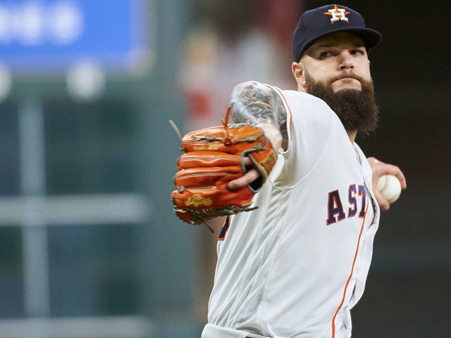 HOUSTON, TX - AUGUST 29: Dallas Keuchel #60 of the Houston Astros pitches against the Oakland Athletics during a baseball game at Minute Maid Park on Wednesday, August 29, 2018 in Houston, Texas.